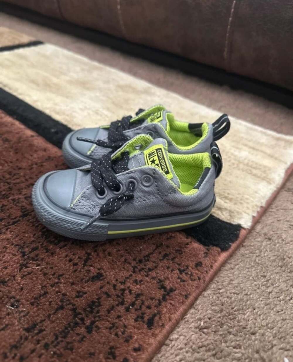 Converse All Star Chuck Taylor Gray Lime Green Slip-On Toddler Shoes Size 5C